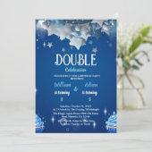 Elegant Blue Double Celebration Birthday Einladung (Stehend Vorderseite)