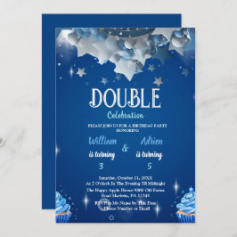 Elegant Blue Double Celebration Birthday Einladung