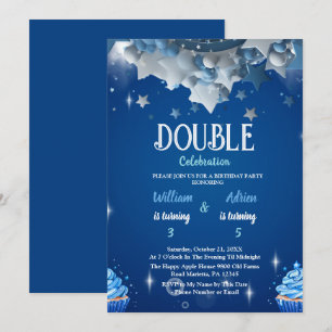 Elegant Blue Double Celebration Birthday Einladung