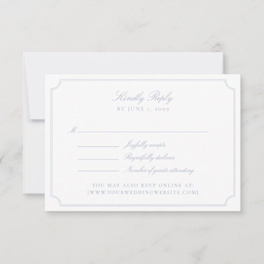 Elegant Blue Double Frame Wedding RSVP Card (Vorderseite)