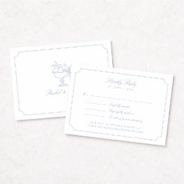 Elegant Blue Double Frame Wedding RSVP Card Karte