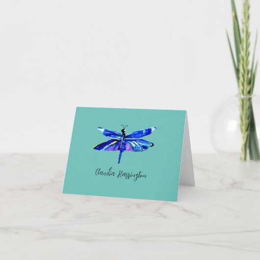 Elegant Blue Dragonflly Hand-Painted Watercolor (Vorderseite)
