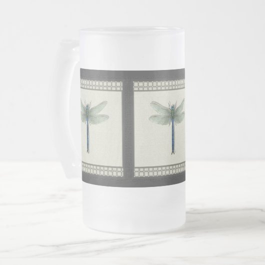 Elegant Blue Dragonfly Mattglas Bierglas (Vorderseite Links)