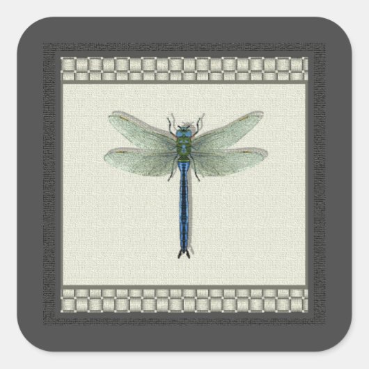 Elegant Blue Dragonfly Quadratischer Aufkleber (Vorderseite)