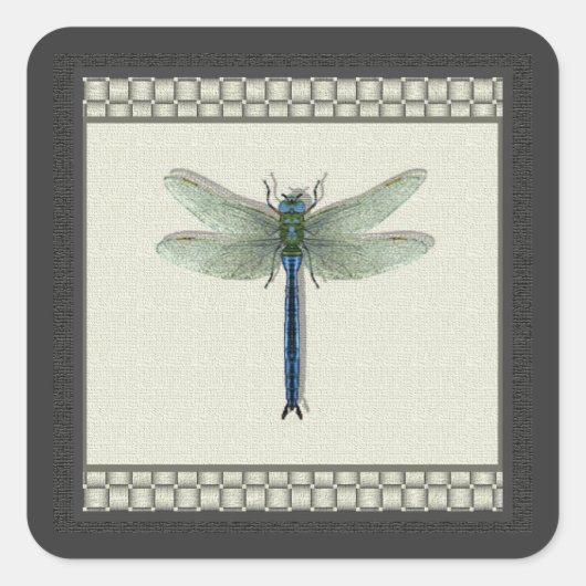 Elegant Blue Dragonfly Quadratischer Aufkleber (Vorderseite)