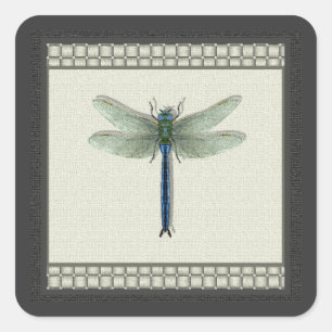 Elegant Blue Dragonfly Quadratischer Aufkleber