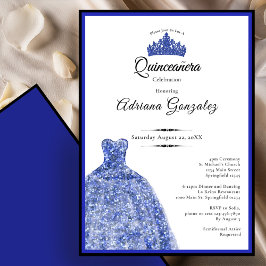 Elegant blue dress 15th birthday Quinceanera Einladung