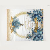 Elegant Blue Dress Gold Glitzer Sweet 16 Banner Wandteppich (Vorderseite (Horizontal))