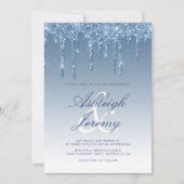 Elegant Blue Dripping Glitzer Script Wedding Einladung (Vorderseite)