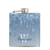 Elegant Blue Dripping Imitats Glitzer Monogram Flachmann (Vorderseite)