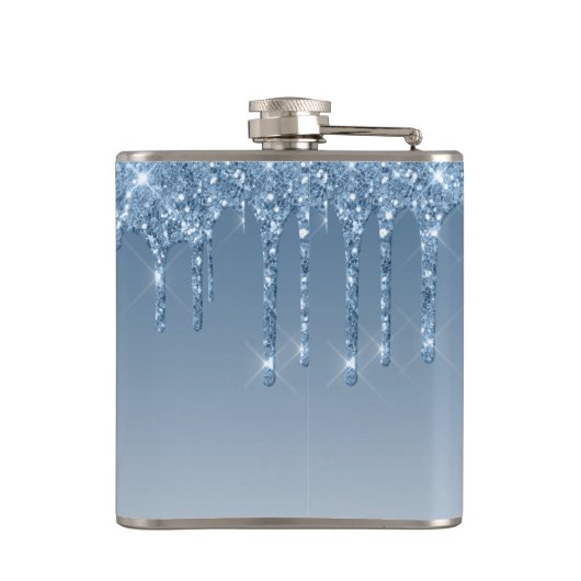 Elegant Blue Dripping Imitats Glitzer Monogram Flachmann (Rückseite)
