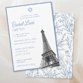 Elegant Blue Eiffel Tower Bat Mitzvah Einladung