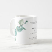 Elegant Blue Eucalyptus Blätter Save the Date Coff Kaffeetasse (Vorderseite Links)