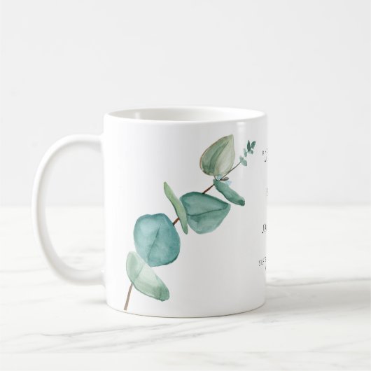Elegant Blue Eucalyptus Blätter Save the Date Coff Kaffeetasse (Links)