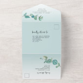 Elegant Blue Eucalyptus Branch Script Wedding All In One Einladung (Außenbereich)