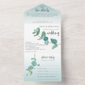 Elegant Blue Eucalyptus Branch Script Wedding All In One Einladung (Innen Boden)