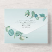 Elegant Blue Eucalyptus Branch Script Wedding All In One Einladung (Rückseite)
