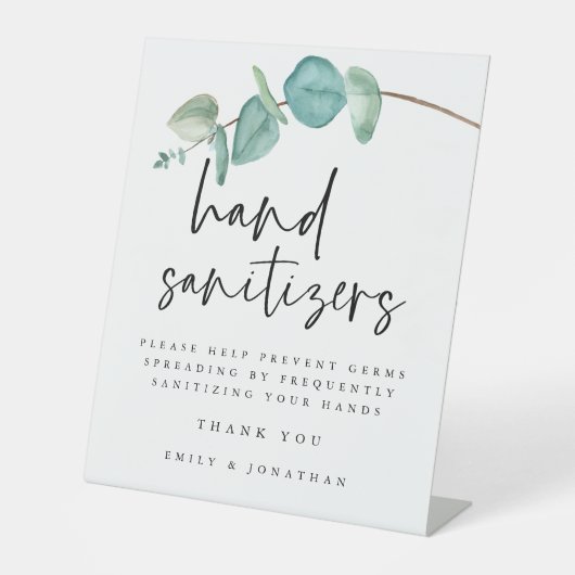 Elegant Blue Eucalyptus Hand Sanitizer Station Sockelschild (Vorderseite)