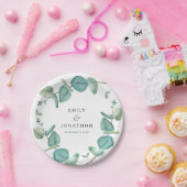 Elegant Blue Eucalyptus Names Date Wedding Pappteller (Party)