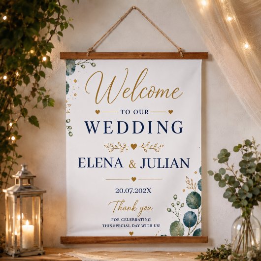 Elegant Blue Eucalyptus  Wandteppich Mit Holzrahmen