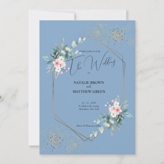 Elegant Blue Eucalyptus Wedding Einladung (Vorderseite)