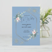 Elegant Blue Eucalyptus Wedding Einladung (Stehend Vorderseite)