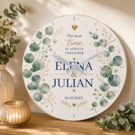 Elegant Blue Eucalyptus Wedding Große Wanduhr