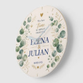 Elegant Blue Eucalyptus Wedding Große Wanduhr (Winkel)