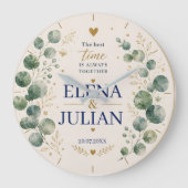 Elegant Blue Eucalyptus Wedding Große Wanduhr (Vorderseite)
