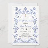 Elegant Blue First Holy Communion Einladung (Vorderseite)