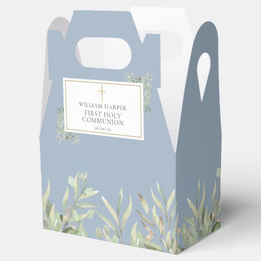 Elegant Blue First Holy Communion Greenery Geschenkschachtel (Geöffnet)