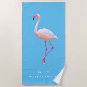Elegant Blue Flamingo Monogram Custom Dry Strandtuch