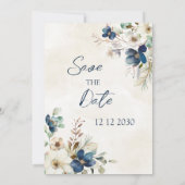 Elegant Blue Flora Winter Save the Date Card (Rückseite)