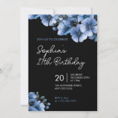 Elegant Blue Floral 27th Birthday Party Invitation Einladung (Vorderseite)