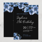 Elegant Blue Floral 27th Birthday Party Invitation Einladung (Vorne/Hinten)