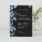 Elegant Blue Floral 27th Birthday Party Invitation Einladung (Stehend Vorderseite)