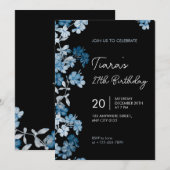 Elegant Blue Floral 27th Birthday Party Invitation Einladung (Vorne/Hinten)