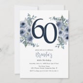 Elegant Blue Floral 60. Geburtstag Einladung (Vorderseite)