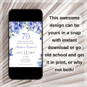 Elegant Blue Floral 70. Geburtstag Einladung