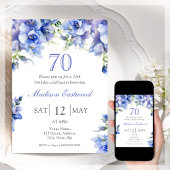 Elegant Blue Floral 70. Geburtstag Einladung