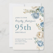 Elegant Blue Floral 95. BIrthday Party Einladung (Vorderseite)