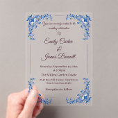 Elegant Blue Floral Acrylic Wedding Einladung (Insitu (Handheld))