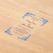 Elegant Blue Floral Acrylic Wedding Einladung (Ablage )