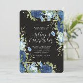 Elegant Blue Floral All-in-One Hochzeit Einladung (Stehend Vorderseite)