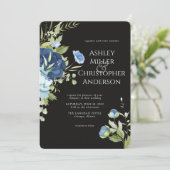 Elegant Blue Floral All-in-One Hochzeit Einladung (Stehend Vorderseite)