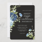 Elegant Blue Floral All-in-One Hochzeit Einladung (Vorderseite)