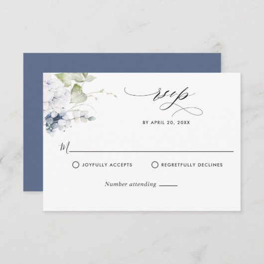Elegant Blue Floral and Greenerity Wedding RSVP (Vorne/Hinten)