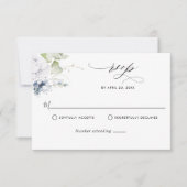 Elegant Blue Floral and Greenerity Wedding RSVP Karte (Vorderseite)