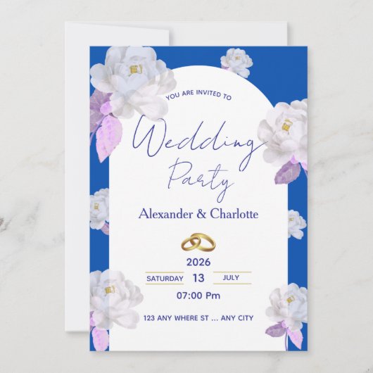 Elegant Blue Floral Arch Wedding Invitation Einladung (Vorderseite)