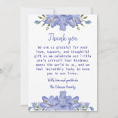 Elegant Blue Floral Baby Shower Danke Karte (Vorderseite)